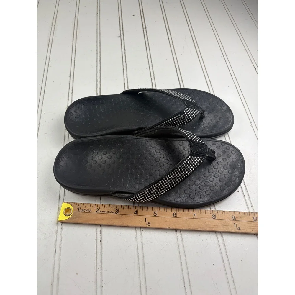 Vionic High Tide Black Rhinestone Orthotic Flip Flop Sandals Women's Size 8-8.5
